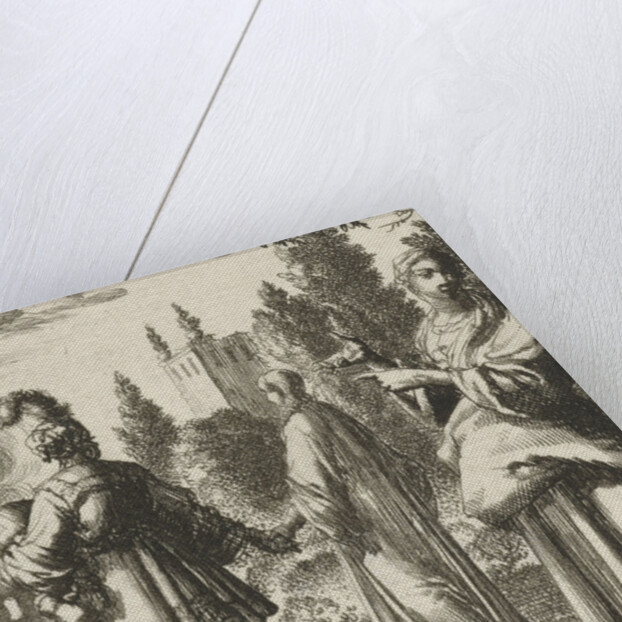 Woman pointing to the Soul and the Flesh walking hand in hand by Pieter Arentsz II