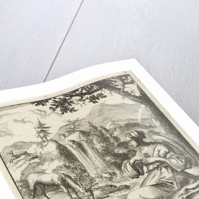 On the banks of a stream a woman sees a deer drinking by Pieter Arentsz II