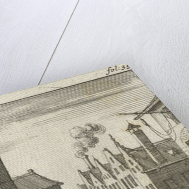 Three men see Sin enter a house by Abraham Boekholt