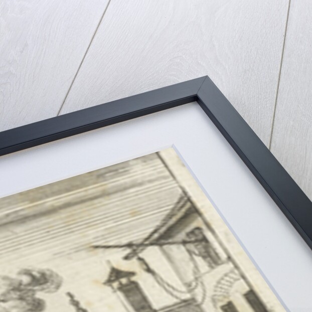 Three men see Sin enter a house by Abraham Boekholt