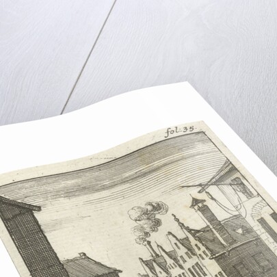 Three men see Sin enter a house by Abraham Boekholt