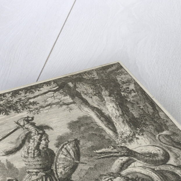 Godfrey of Bouillon free a lion from the stranglehold of a snake by Jan Luyken