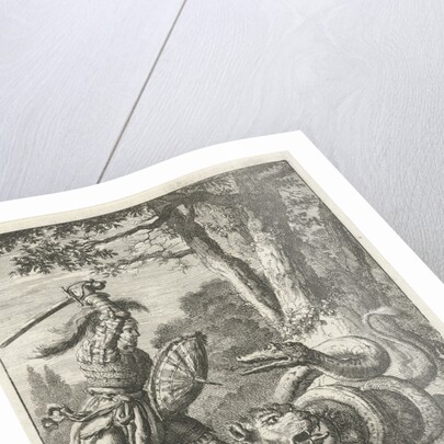 Godfrey of Bouillon free a lion from the stranglehold of a snake by Jan Luyken