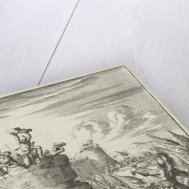 Attack on a fortress where a Turk is hit by arrows by Timotheus ten Hoorn