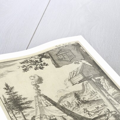 Laplander aims his bow and arrow at a wolf and a bear, Lapland by Jan Claesz ten Hoorn