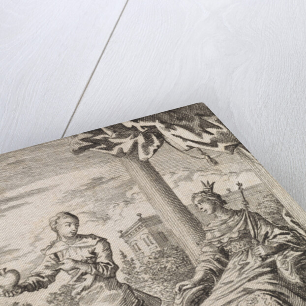 Personification of the soul shows the enthroned World her heart by Jan Luyken