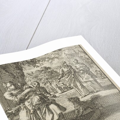 Mother washes her child on the sidewalk in front of the house by Cornelis van der Sys