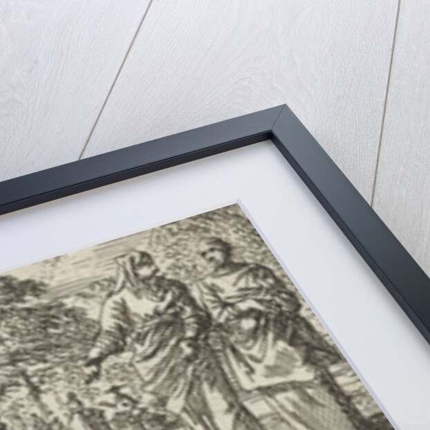 Mother washes her child on the sidewalk in front of the house by Jan Luyken