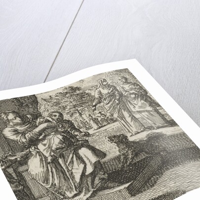 Mother washes her child on the sidewalk in front of the house by Jan Luyken