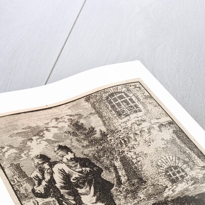 Two travelers watching a man behind the bars of a prison by Pieter Arentsz & Cornelis van der Sys II