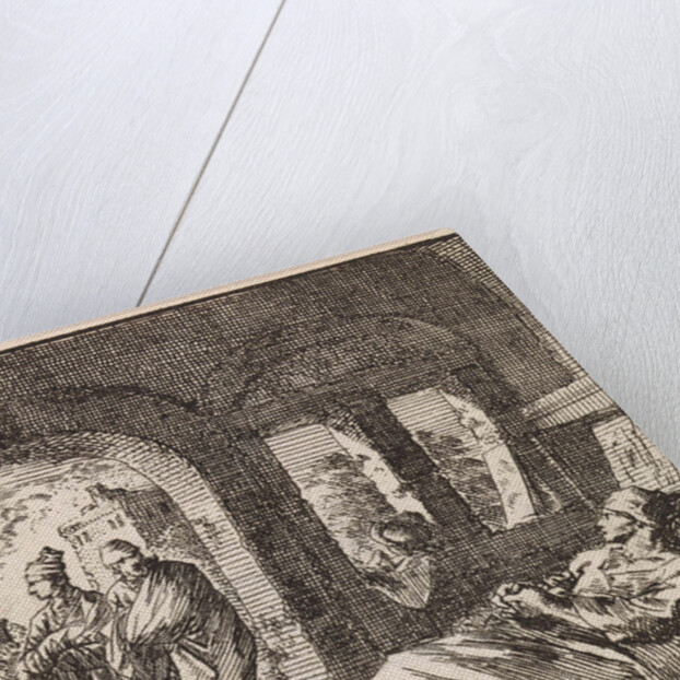 Sick man is lonely in bed while outside two men walking past by Pieter Arentsz & Cornelis van der Sys II