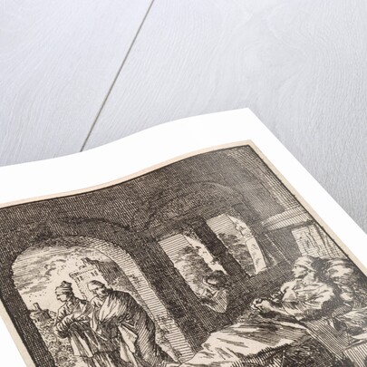 Sick man is lonely in bed while outside two men walking past by Pieter Arentsz & Cornelis van der Sys II