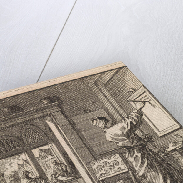 Man writing from right to left on a slate wall by Pieter Arentsz & Cornelis van der Sys II