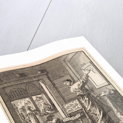 Man writing from right to left on a slate wall by Pieter Arentsz & Cornelis van der Sys II