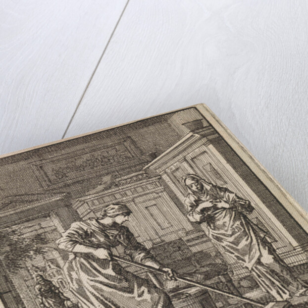 Female scrubs the floor with a scrubbing brush by Pieter Arentsz & Cornelis van der Sys II
