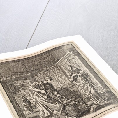 Female scrubs the floor with a scrubbing brush by Pieter Arentsz & Cornelis van der Sys II