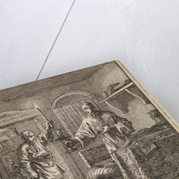 Man places a burning candle in the candlestick by Cornelis van der Sys II