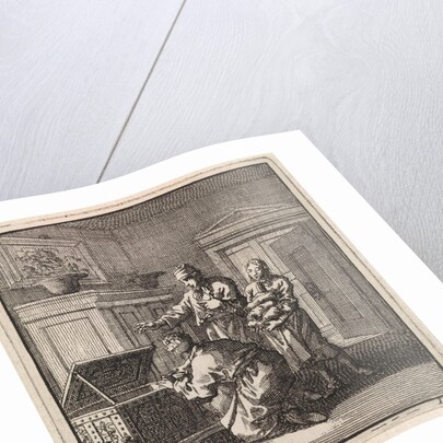 Three men near a money box by Pieter Arentsz & Cornelis van der Sys II