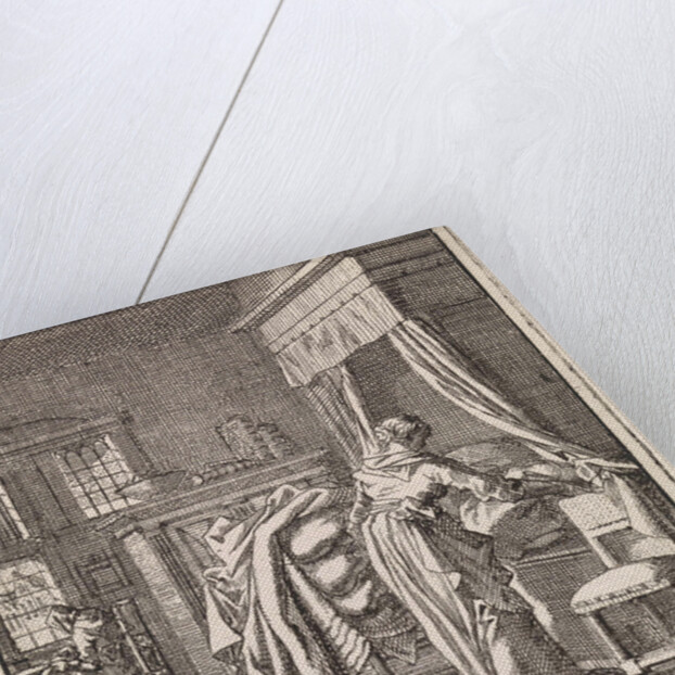 Woman collects a bed sheet by Pieter Arentsz & Cornelis van der Sys II