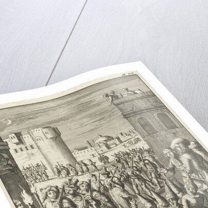 Procession of the shoemaker guild at Aleppo, preceded by a group of guys with paper pointed hats by Jan Luyken