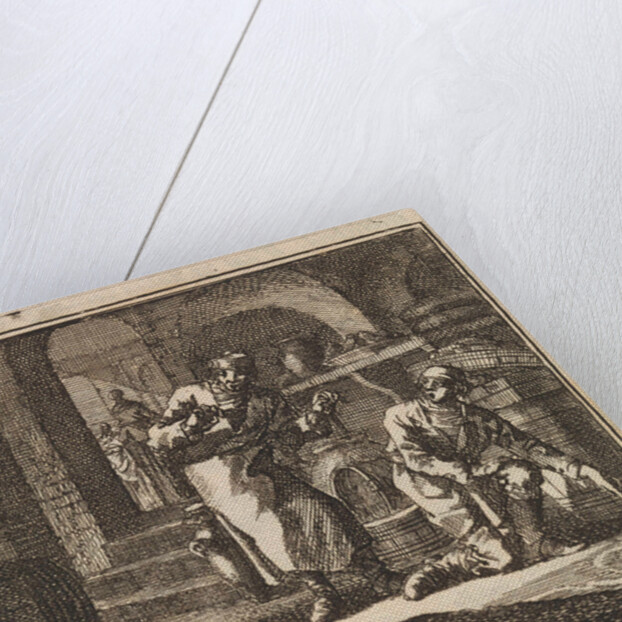 In a basement two men are looking at the trail of a snail by Pieter Arentsz & Cornelis van der Sys II