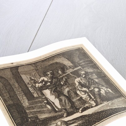 In a basement two men are looking at the trail of a snail by Pieter Arentsz & Cornelis van der Sys II