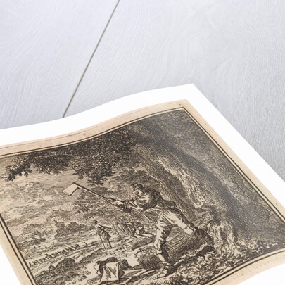 Lumberjack is working to cut down a tree by Pieter Arentsz & Cornelis van der Sys II