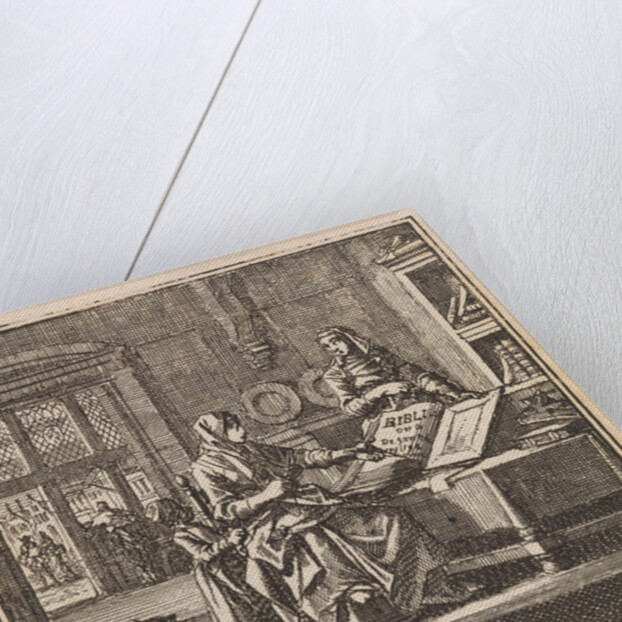 Two women stand near an open bible by Pieter Arentsz & Cornelis van der Sys II