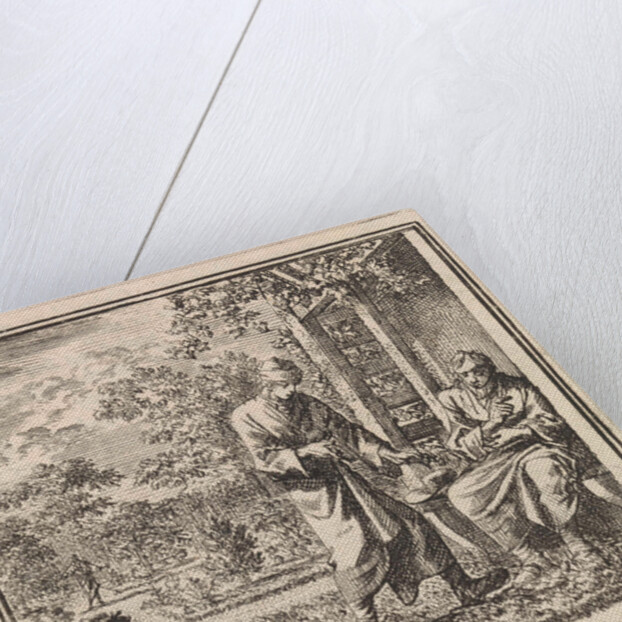 Two men in a garden with a gazebo by Pieter Arentsz & Cornelis van der Sys II