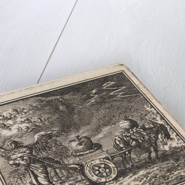 Heart on a chariot pulled in opposite directions by an angel and a donkey by Pieter Arentsz & Cornelis van der Sys II