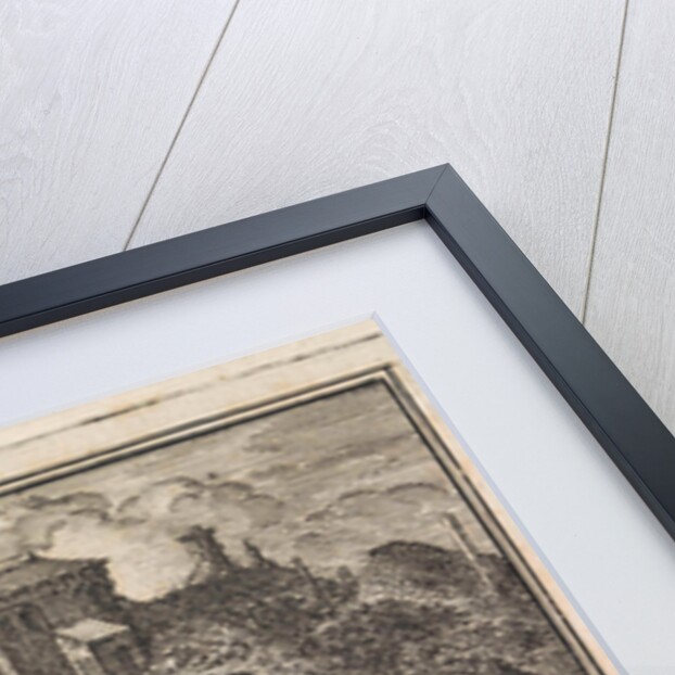 Poor man kneels between pigs and takes food from a vessel in the shape of the world by Cornelis van der Sys II