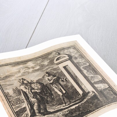 To pass through the narrow gate that leads to the narrow road, the man carrying the globe is too wide by Pieter Arentsz & Cornelis van der Sys II