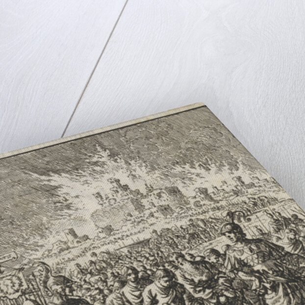 Israelites leave Jerusalem, which is burning by Barent Visscher