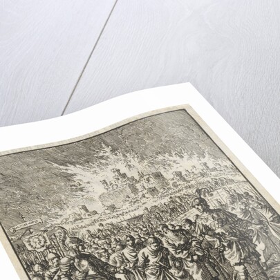 Israelites leave Jerusalem, which is burning by Barent Visscher