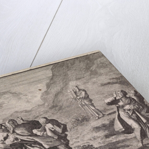 Moses received the law tables and displays them to the people by Pieter Mortier