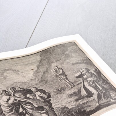 Moses received the law tables and displays them to the people by Pieter Mortier