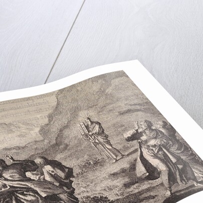 Moses received the law tables and displays them to the people by Pieter Mortier