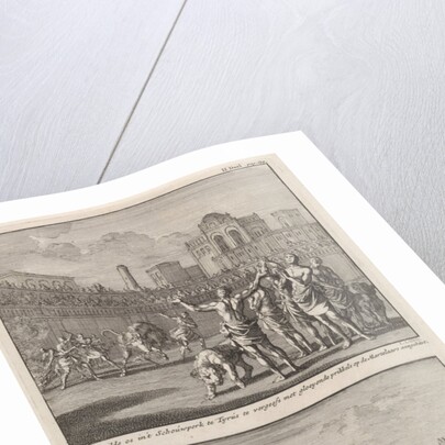 Early Christian martyrs in a Roman arena and Early Christian martyrs who are being slaughtered in an arena by Barent Visscher