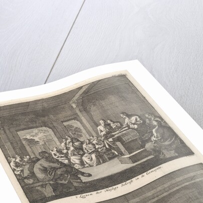 Early Christian community listening to a reading from the Bible and Early Christian community listens to a sermon by Jacobus van Hardenberg