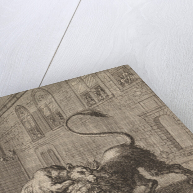 Battle in London between a dog and a lion by Pieter van der Aa I