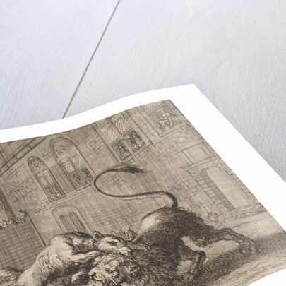 Battle in London between a dog and a lion by Pieter van der Aa I