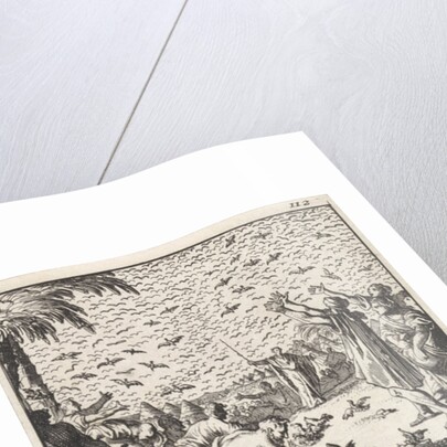 Quail in the Desert, Moses strikes water from the rock by Andries van Damme