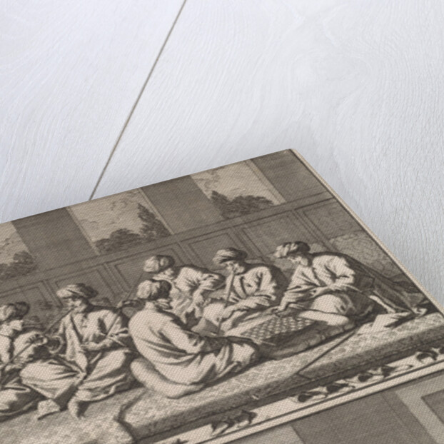 Company of six smoking and chess-playing Turks, Company of coffee drinking four women and a slave by Jan Luyken