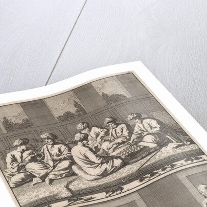 Company of six smoking and chess-playing Turks, Company of coffee drinking four women and a slave by Jan Luyken