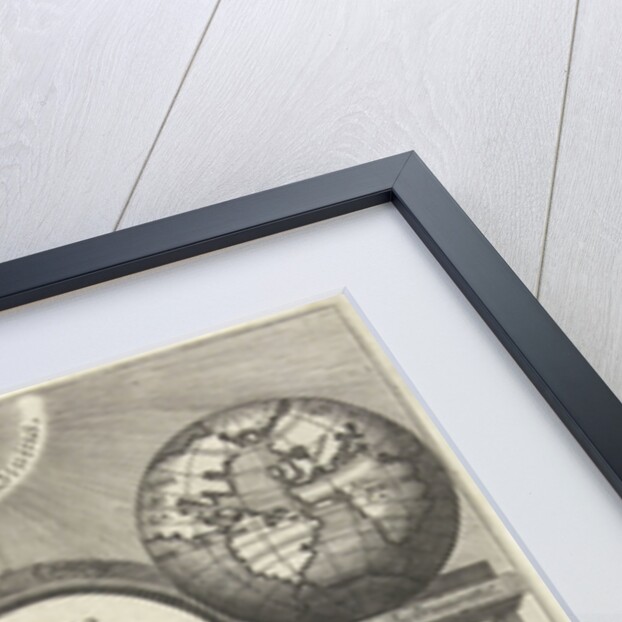 Seeing eye looks down on architecture awarded with world globe and celestial globe on pillars on either side of title by Ralph Mabb