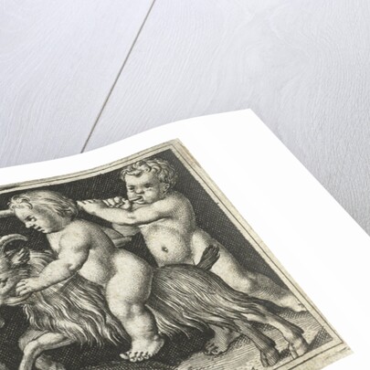 Two reclining angels lean on a skull by Nicolaes de Bruyn