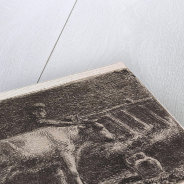 Farmer between two cows in a manger in a stable (small version) by Jan Vrolijk