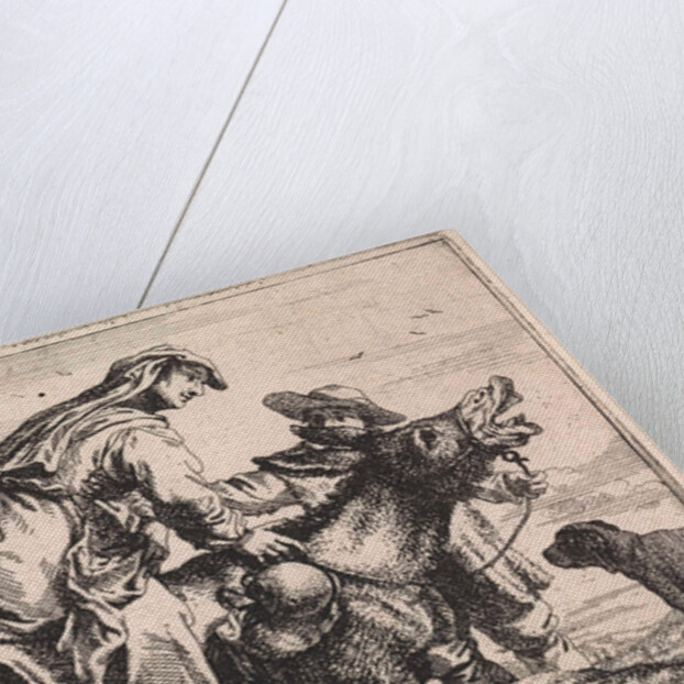 Woman gets on a donkey by Jan Baptist de Wael