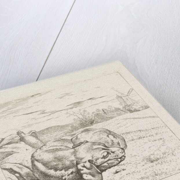 Sleeping dog with windmill in the background by Wouter Johannes van Troostwijk