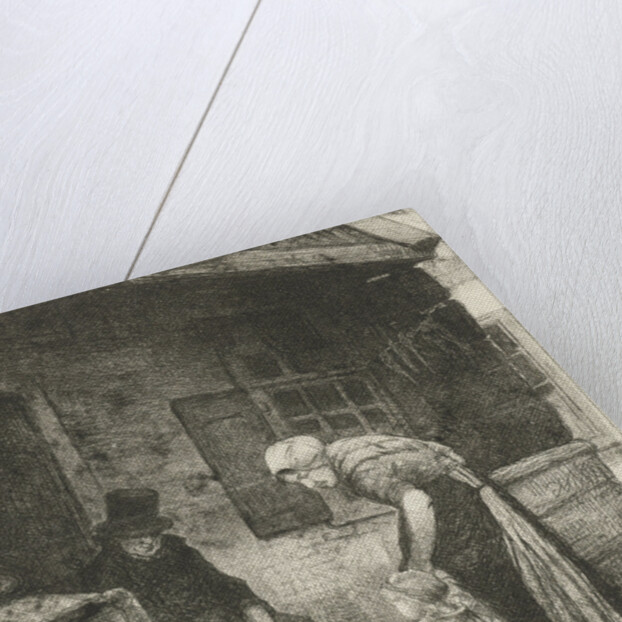 Woman with small child is sitting at home working for old man by Bernardus Johannes Blommers